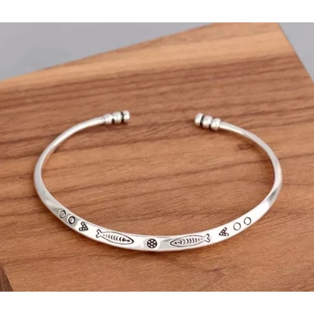 NEW Fish 925 Sterling‎ Silver Cuff Bracelet, 58mm Adjustable